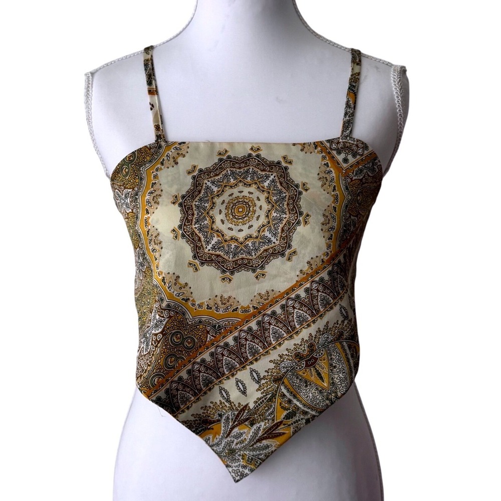 Paisley Scarf Top Handkerchief Hem‎ Tie Back Boho Festival Small